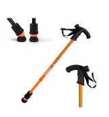 telescopic flexifoot walking stick colour orange rubber handle