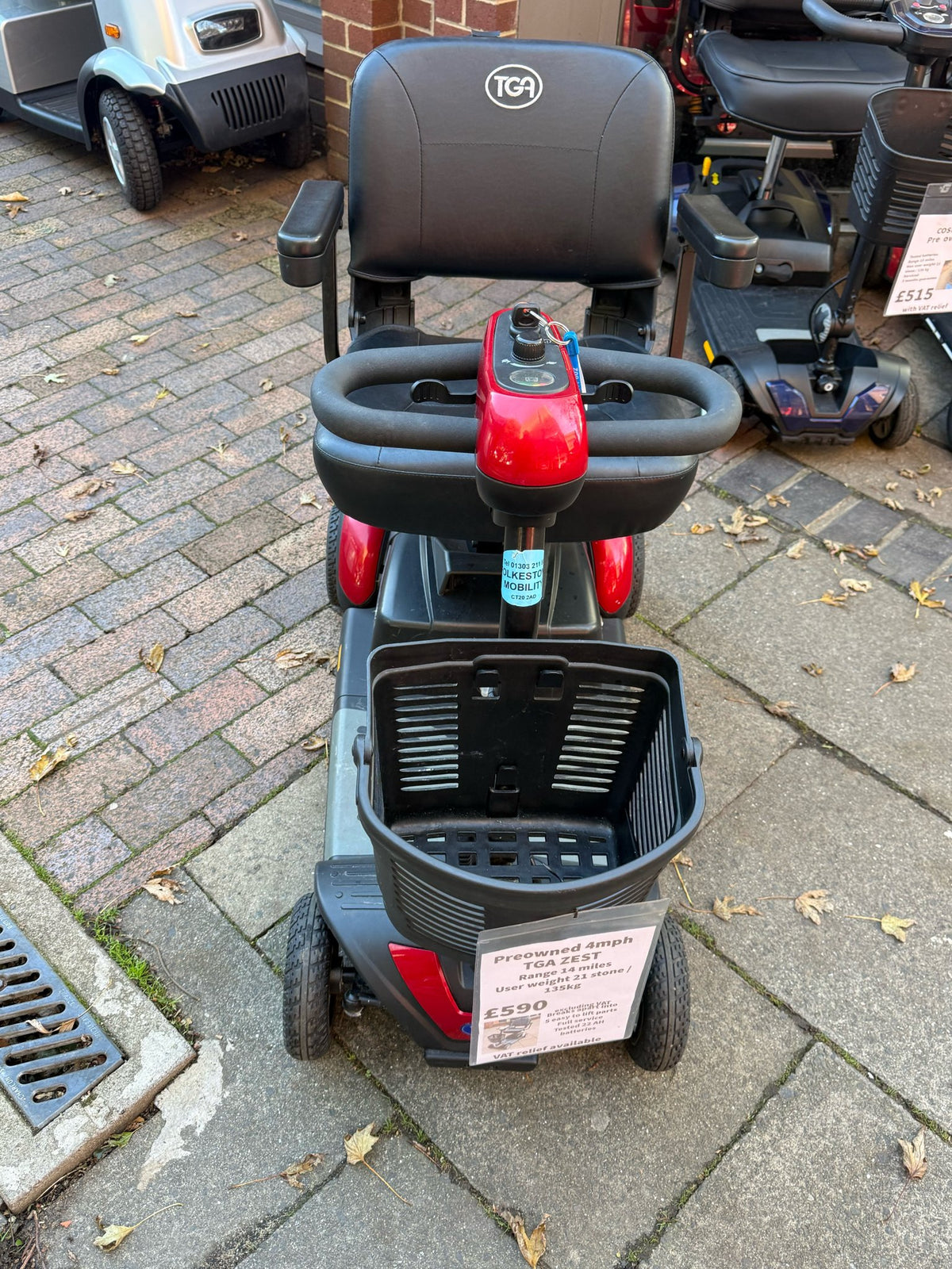 Pre-owned TGA Zest 4mph boot scooter in red - front view